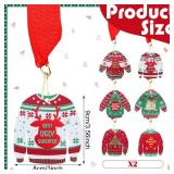 12 Pcs Ugly Christmas Sweater Medals with Neck Ribbons