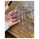 18pcs Crystal Christmas Ornaments - Snowflake & Icicle Decor