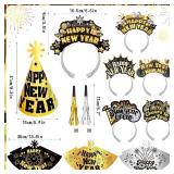 HOWAF New Year Party Supplies 2025, 36pcs Headband Cone Hats