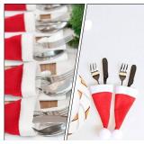 10Pcs Mini Xmas Hat Fork Knife Covers Bottle Decor Festive Table