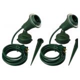Woods Outdoor Floodlight Fixture with Stake (120V, Green, 2 Pack)