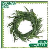 2 Pcs Christmas Norfolk Pine Garland, 6 Ft Realistic Touch