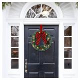 Zcaukya Xmas Wreaths, 14in, Buffalo Bow, 8 Modes Lights, Timer