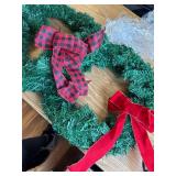 Zcaukya Xmas Wreaths, 14in, Buffalo Bow, 8 Modes Lights, Timer