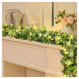 2Pcs 5.9FT Eucalyptus Garland with Lights, Flowers, Vines