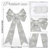 2 Pcs Christmas LED Wreath Bow Large 24 x 12 Inch Xmas Silver
