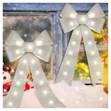2 Pcs Christmas LED Wreath Bow Large 24 x 12 Inch Xmas Silver