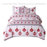 Suncloris Red Grey Christmas Reindeer Duvet Cover Set Elk Snowflake