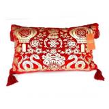 Red Velvet Rectangle Pillow Gold Snakes Flowers Tassels