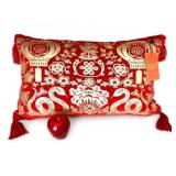 Red Velvet Rectangle Pillow Gold Snakes Flowers Tassels