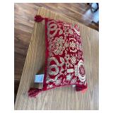 Red Velvet Rectangle Pillow Gold Snakes Flowers Tassels