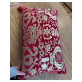 Red Velvet Rectangle Pillow Gold Snakes Flowers Tassels