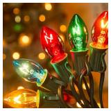 C7 50 Ft Multicolor String Lights, Green Wire, 50 Clear Bulbs