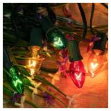 C7 50 Ft Multicolor String Lights, Green Wire, 50 Clear Bulbs