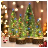 4 Pcs Mini Christmas Trees with Timer Fairy Lights, Multicolor
