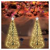 Spiral Trees with Warm Lights, Auto On/Off, Waterproof.