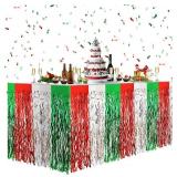 Xmas Table Skirts, 30x108" Red/Silver/Green Tinsel Foil