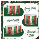 Xmas Table Skirts, 30x108" Red/Silver/Green Tinsel Foil