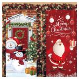 Christmas Door Decorations Santa Snowman Banner, 35.4x78 Inch
