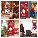 Christmas Door Decorations Santa Snowman Banner, 35.4x78 Inch