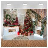 7X5FT Xmas Decoration Backdrop Merry Fireplace Tree DH-131