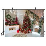7X5FT Xmas Decoration Backdrop Merry Fireplace Tree DH-131
