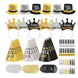 New Year s Eve Party Supplies for 24 Guest Black Gold Wearables Noisemakers