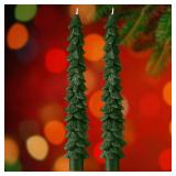 MTLEE 2 Pcs Green Christmas Tree Taper Candles 10 Inch