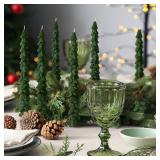 MTLEE 2 Pcs Green Christmas Tree Taper Candles 10 Inch