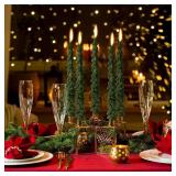 MTLEE 2 Pcs Green Christmas Tree Taper Candles 10 Inch