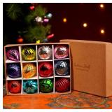 12 Vintage Christmas Ornaments Multi Glass Balls, 2 Inch