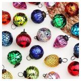 12 Vintage Christmas Ornaments Multi Glass Balls, 2 Inch