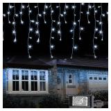Dazzle Bright 360 LED Icicle Lights, 29.5 FT 8 Modes, White