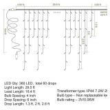 Dazzle Bright 360 LED Icicle Lights, 29.5 FT 8 Modes, White