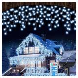 Retisee 65ft Cold White Solar Icicle Christmas Light Outdoor