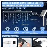 Retisee 65ft Cold White Solar Icicle Christmas Light Outdoor