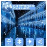 Retisee 65ft Cold White Solar Icicle Christmas Light Outdoor