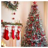 30 Pcs Velvet Christmas Bows, 5x7 Vintage Ribbon, Red Decor