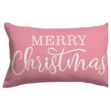 Pink Christmas Lumbar Pillow Cover 12x20 Inches for Xmas Decor