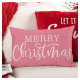 Pink Christmas Lumbar Pillow Cover 12x20 Inches for Xmas Decor