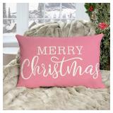 Pink Christmas Lumbar Pillow Cover 12x20 Inches for Xmas Decor