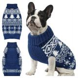 AURUZA Christmas Dog Sweater, Warm Turtleneck (Blue, Small).