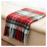 LALIFIT Plaid Throw Blanket with Fringes Green Red 50" x 60"