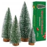 Mini Christmas Trees with Wooden Bases (Green, 4pcs)