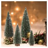 Mini Christmas Trees with Wooden Bases (Green, 4pcs)