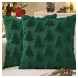 MIULEE Christmas Dark Green Tree Pillow Covers 18x18 Set of 2.