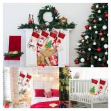 18" Set of 4 Christmas Stockings, Santa Snowman Gnome Pattern.