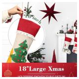 18" Set of 4 Christmas Stockings, Santa Snowman Gnome Pattern.