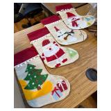 18" Set of 4 Christmas Stockings, Santa Snowman Gnome Pattern.
