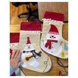 18" Set of 4 Christmas Stockings, Santa Snowman Gnome Pattern.